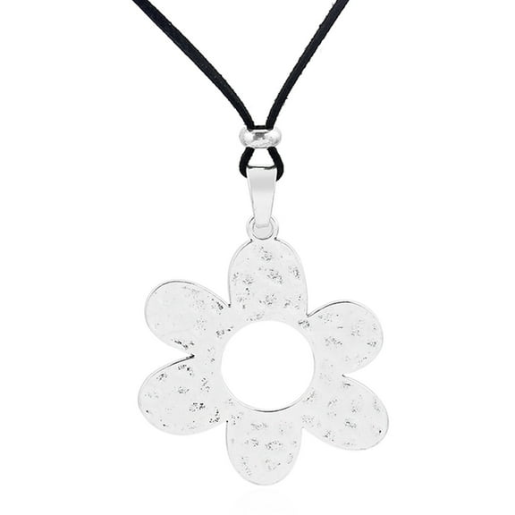 UNTERING Big Silver Color Flower Pendant Long Rope Necklace Women Statement Ethnic Jewelry Lariat Necklace Women Necklace