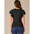 thumbnail image 3 of DARING DIVA Women's V Neck Cinched Waist Ruffle Sleeve Ruched Top XL Black, 3 of 6