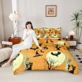 thumbnail image 3 of Homewish Vintage Silhouette Halloween Queen Comforter Set,Owl Tree Witch Hat Pattern Comforter Sets Queen,Cream Orange Black,Halloween Reversible,3pcs,1 Comforter and 2 Pillowcases, 3 of 7