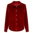 thumbnail image 3 of Womens Vintage Velvet Blouse Casual Long Sleeve Button Down Tops Elegant Loose Shirts for Business Office Party Outfits (Red,XL), 3 of 6