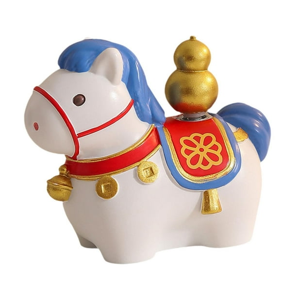 Figura de caballo de resina, estatua de caballo, adorno en miniatura para estantería de escritorio. Blanco Azul