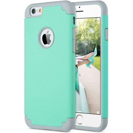 ULAK iPhone 6 Case, iPhone 6S Case, Slim Dual Layer Shockproof Bumper Phone Case for Apple iPhone 6 / 6s for Girls Women, Turquoise/Grey