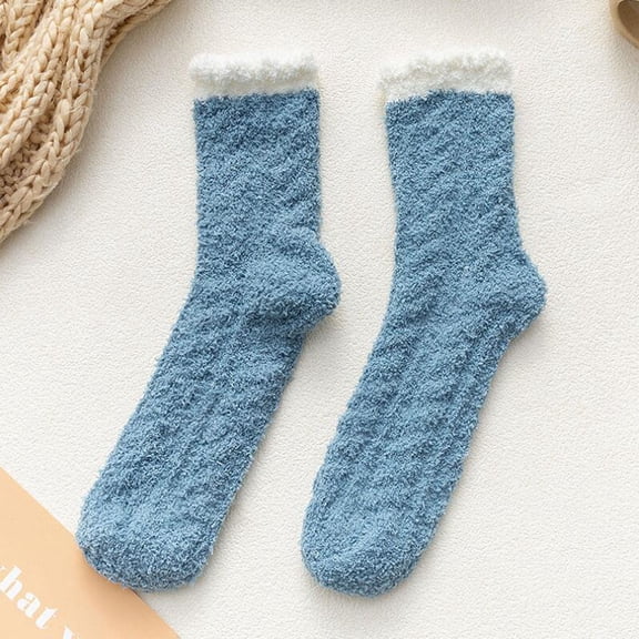 ZNQHFREWomen Thick Coral Fleece Keep‑Warm Socks, Fashion Color‑Block Polyester Casual Sports Socks For Daily Wear, One Size, 1 Pair