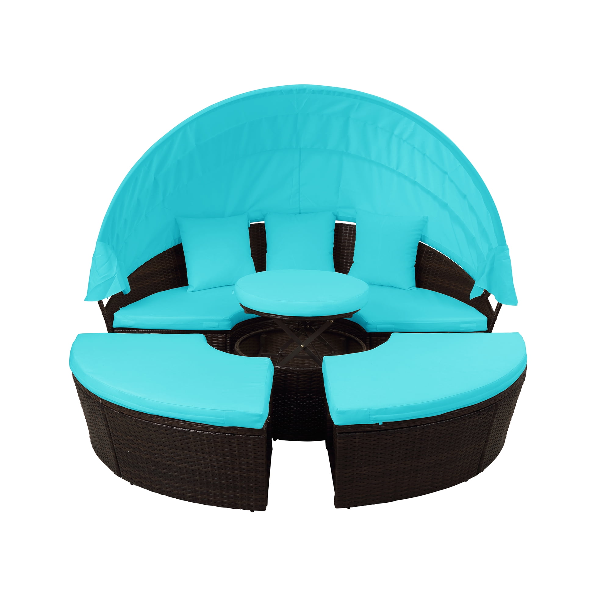 Kepooman Outdoor Round Sectional Sofa Set with Retractable Canopy, Blue Kepooman Outdoor Round Sectional Sofa Set with Retractable Canopy, Blue