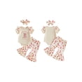 thumbnail image 2 of BemeyourBBs Western Baby Girl Summer Clothes Infant Baby Girl Cowgirl Outfit Newborn Coming Home Outfits Boots Flower Bow Short Sleeve Romper Flared Pants Headband Set, 2 of 9