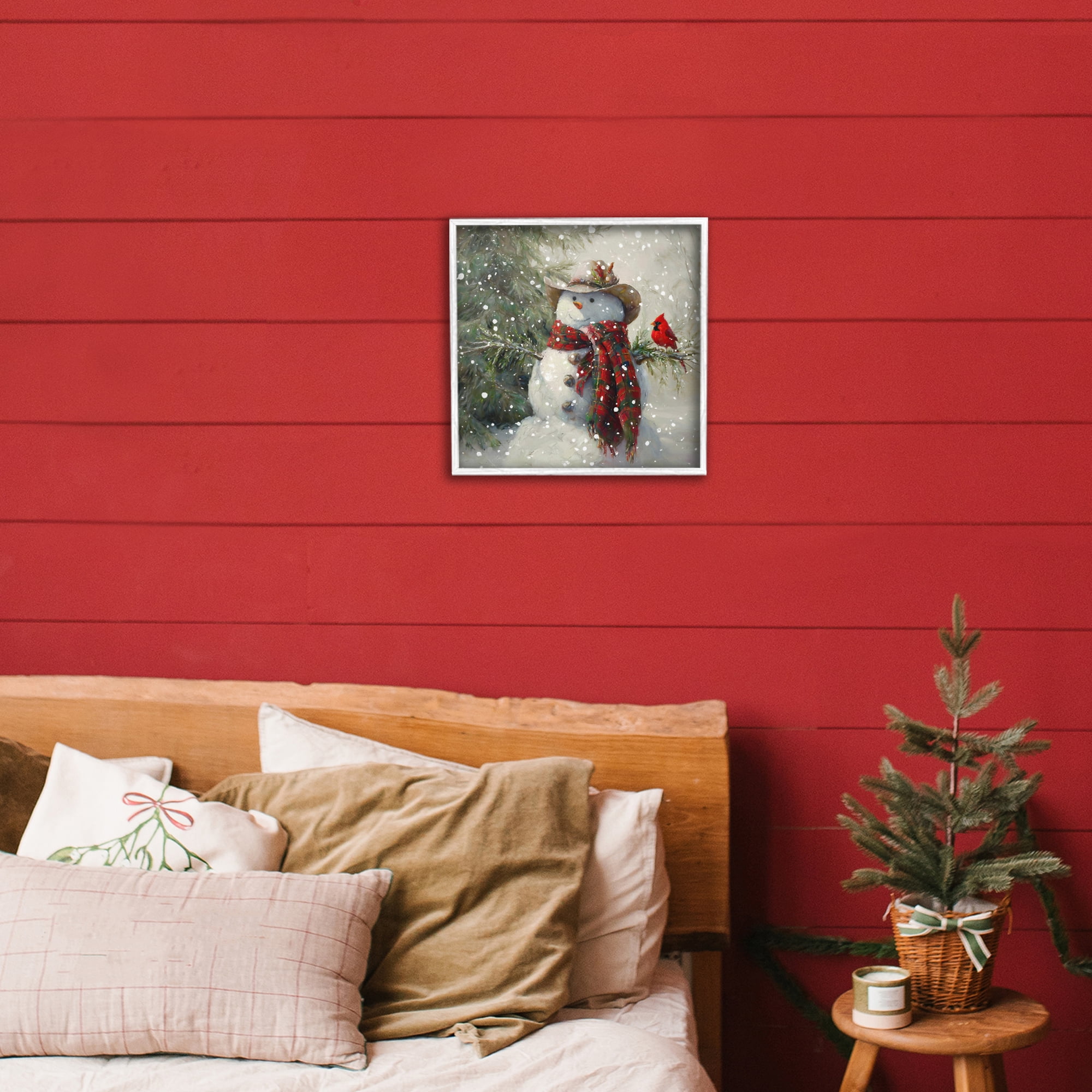 Stupell Industries Cowboy Snowman & Cardinal White Framed Giclee Art, design by Tina LeCour