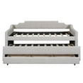 thumbnail image 5 of Twin Size Upholstered Daybed with Trundle, Linen Sofa Bed with 3 Drawers, Solid Wood Bed Frame with Slats Support for Living Room Bedroom Guestroom, No Box Spring Needed, Beige, 5 of 9