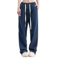 thumbnail image 2 of Women's High Waist Drawstring Jeans, Ripped Denim Pants with Wide Leg Comfort Fit, Casual Baggy Straight Leg Trouser for Daily Wear and Street Fashion Blue2 M, 2 of 4