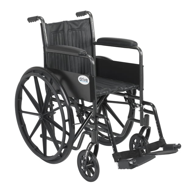 Silla de ruedas Drive Medical Silver Sport 2 con varios estilos de brazos y opciones de montaje frontal, color negro, 18 pulgadas