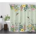 thumbnail image 3 of Watercolor Floral Shower Curtain for Bathroom,Hummingbird and Colorful Flower with Eucalyptus Leaf on Sage Green Fabric Shower Curtain with Hooks,Plant Bathroom Curtain Shower Set, 72" W x 72" L, 3 of 6