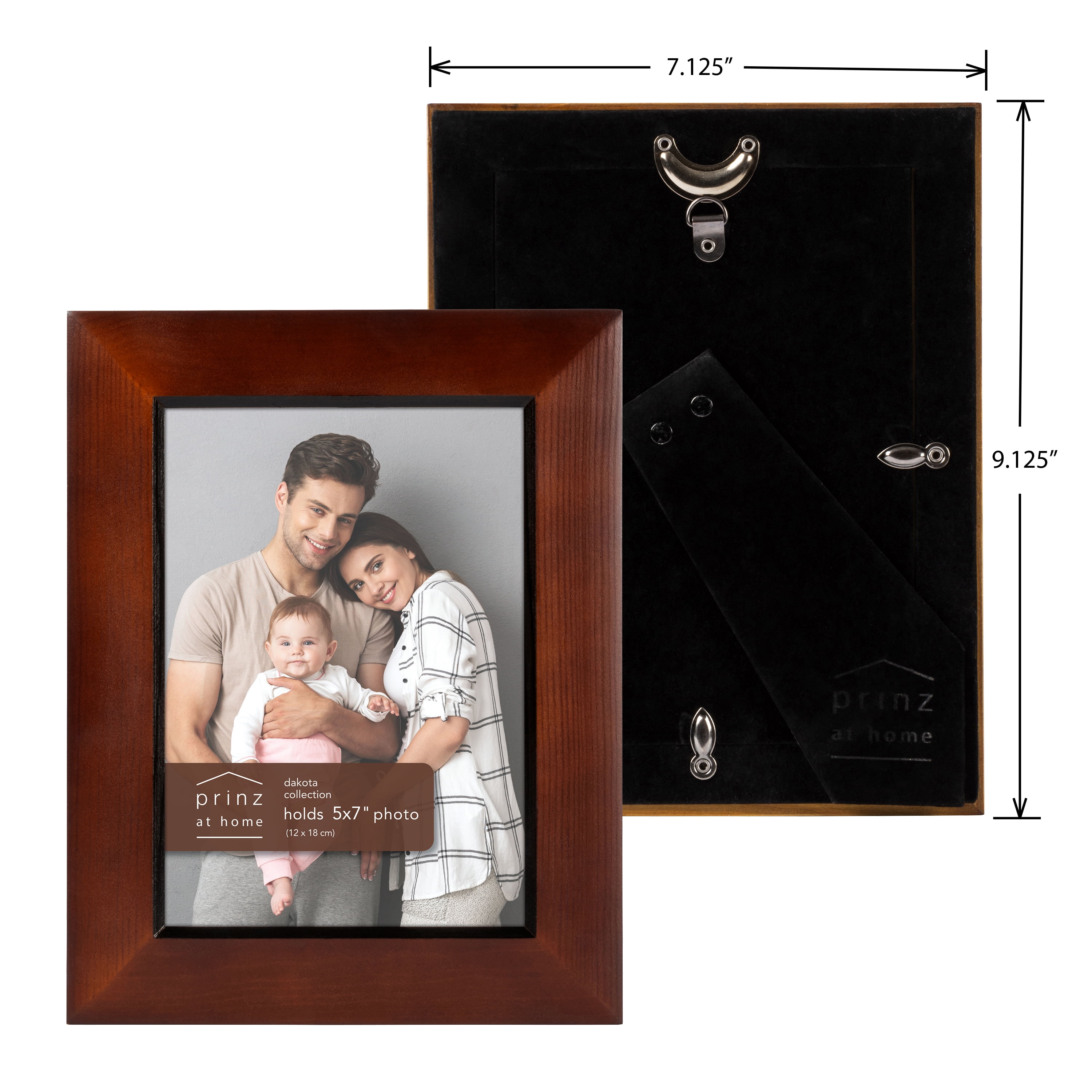 Prinz Dakota Dark Walnut Wood Tabletop Picture Frames, Set of Two, Made for 5”x7” Photos