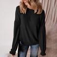 thumbnail image 2 of Jinhomg Knitted Sweatshirt for Women Casual Solid Color Fall Lounge Tops Loose Fit Comfy Long Ruffle Sleeve Crewneck Knit Pullover Black XL, 2 of 7