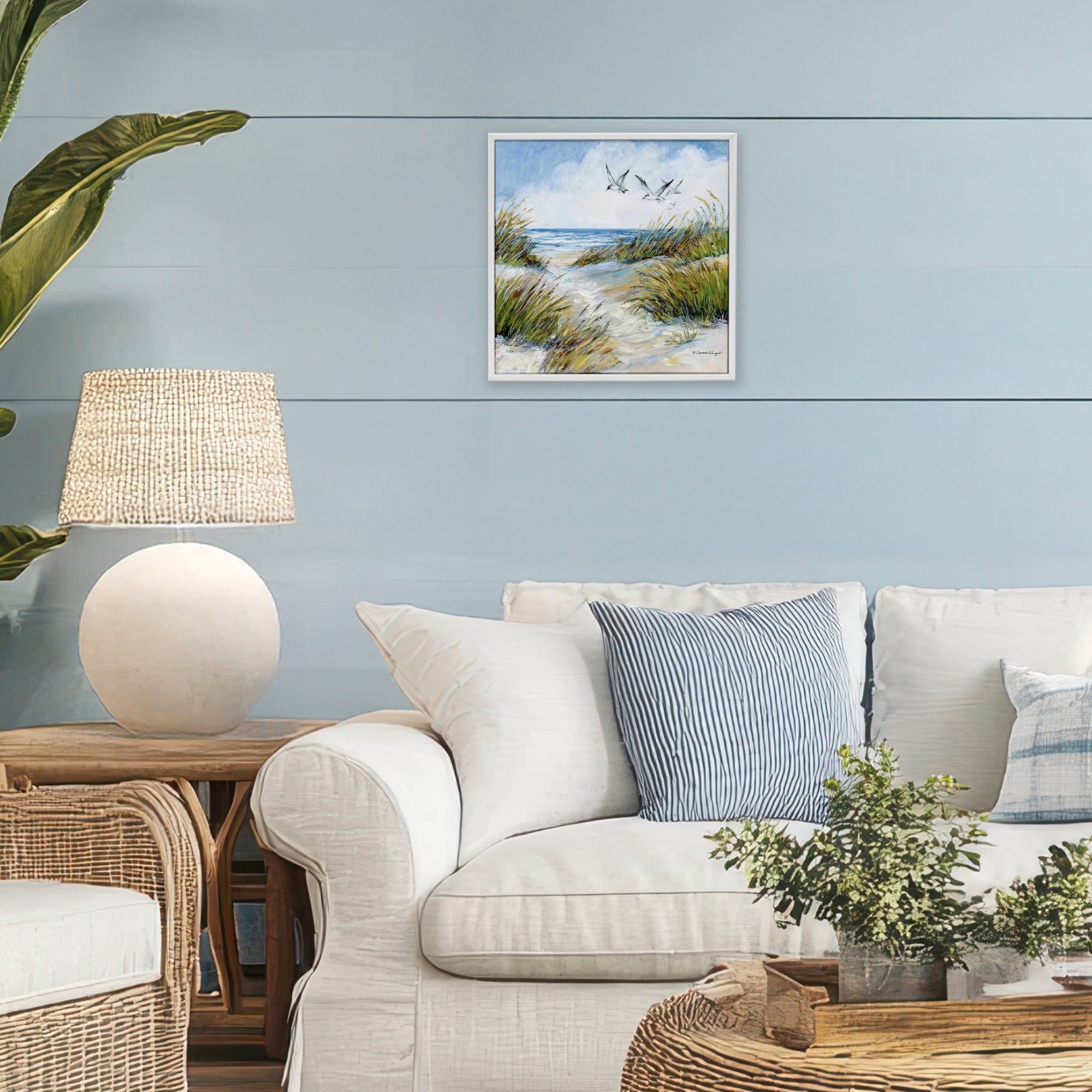 Stupell Industries Beach Path Seagulls Overhead White Framed Giclee Art, design by Susan Winget