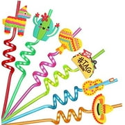 24PCS Mexican Fiesta Straws for Party Favors - Reusable Plastic Drinking Straws for Cinco De Mayo Party Supplies, Fun Mexican Fiesta Themed Birthday Party Straws for Kids & adults Party Supplies