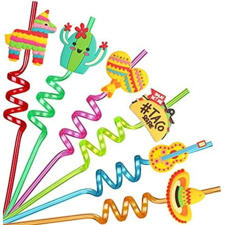 24PCS Mexican Fiesta Straws for Party Favors - Reusable Plastic Drinking Straws for Cinco De Mayo Party Supplies, Fun Mexican Fiesta Themed Birthday Party Straws for Kids & adults Party Supplies
