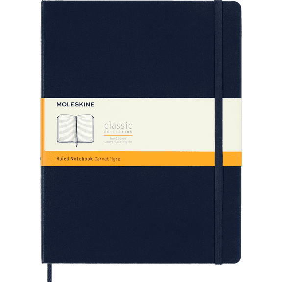 Moleskine Classic Hard Cover Notebook, 7-1/2" x 10", Ruled, 192 Pages, Sapphire Blue