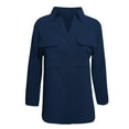 thumbnail image 6 of Shacket Women! Comdrip Women's Casual Fashion Double Pocket Loose Fitting Long Sleeved Solid Color Shirt Womens Shacket Blue L, 6 of 6