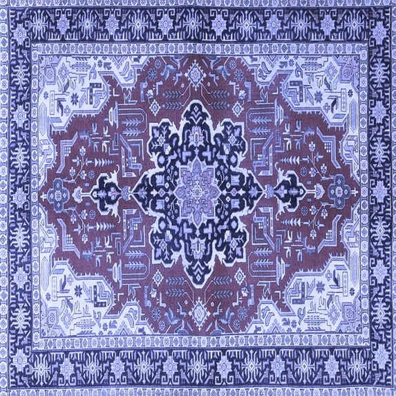 Ahgly Company Machine Washable Indoor Square Medallion Blue Traditional Area Rugs, 7' Square