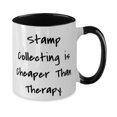 thumbnail image 2 of Inspirational Stamp Collecting Two Tone 11oz Mug, Stamp Collecting is Cheaper Than Therapy, Useful for Friends, Holiday, 2 of 2