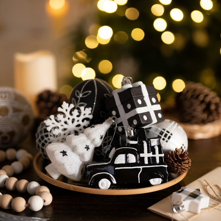 Black and white christmas ornament sets deals