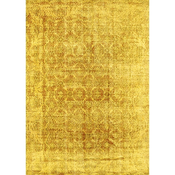 Ahgly Company Machine Washable Indoor Rectangle Persian Yellow Traditional Area Rugs, 5' x 7'