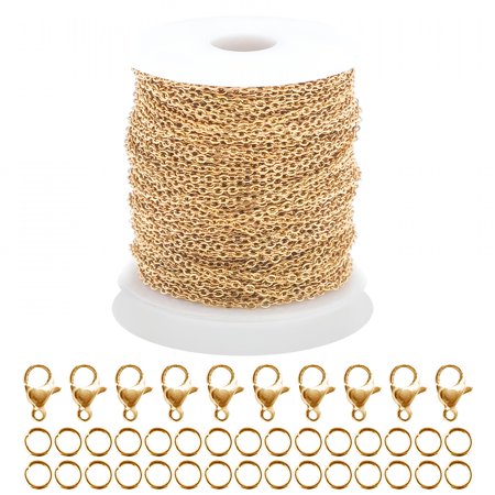 DESIGNICE 2026 New 32.8 Feet Chain Link Thin Stainless Steel Chain Spool Bulk Necklace with Lobster Clasp and Rings for Jewelry Making Diy Bracelet Anklet for Necklace,Bracelet,Anklet,Diy Jewelry A