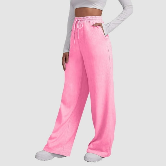 Homozy Women's Athletic Bottom Elastic Waist Drawstring with Pockets Running Workout Joggers Sweatpants Pink M