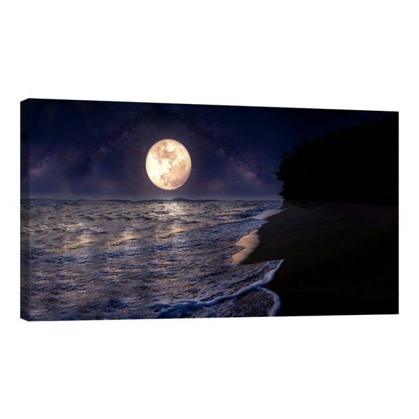 Cuadro Decorativo Playa Mar Luna Llena Luz Canvas Revolution Cuadro 120 x 60 cm