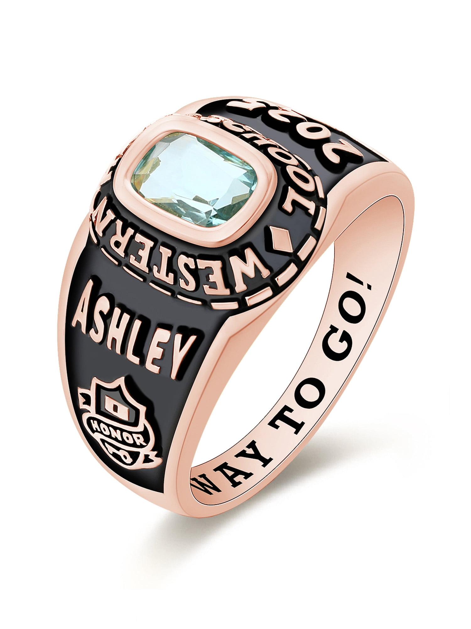 Mementos USA Customized Small Women's Class Ring for High School College-Sterling Silver/Rose Gold