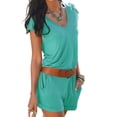 thumbnail image 2 of Wosthever Mono de verano liso de algodón con cuello en V para mujer, mono de manga corta para niña Deportes acuáticos Azul S, 2 of 5