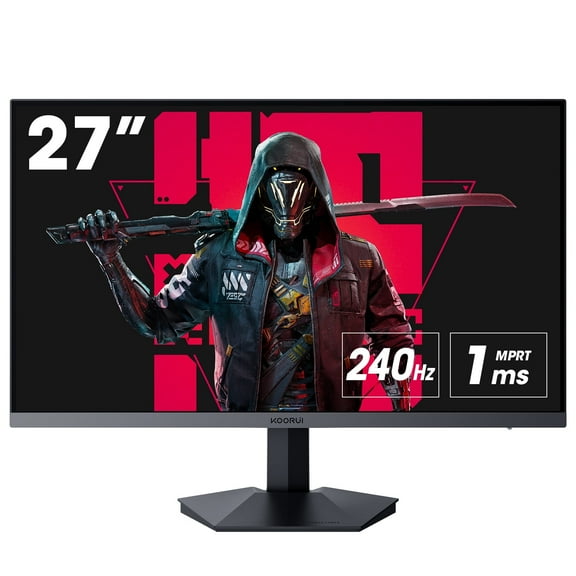 KOORUI 27" Gaming Monitor, FHD 1080p, 240Hz, FreeSync, HDMI/DP, Frameless, Wall-Mountable, Black, GN02