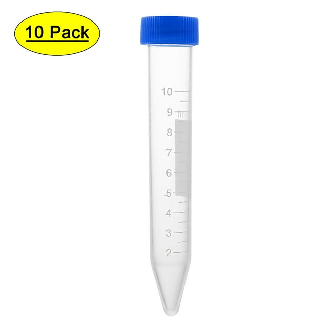 Uxcell Tubos de centrifugación cónicos de plástico de 10ml con tapa de rosca azul, paquete de 10
