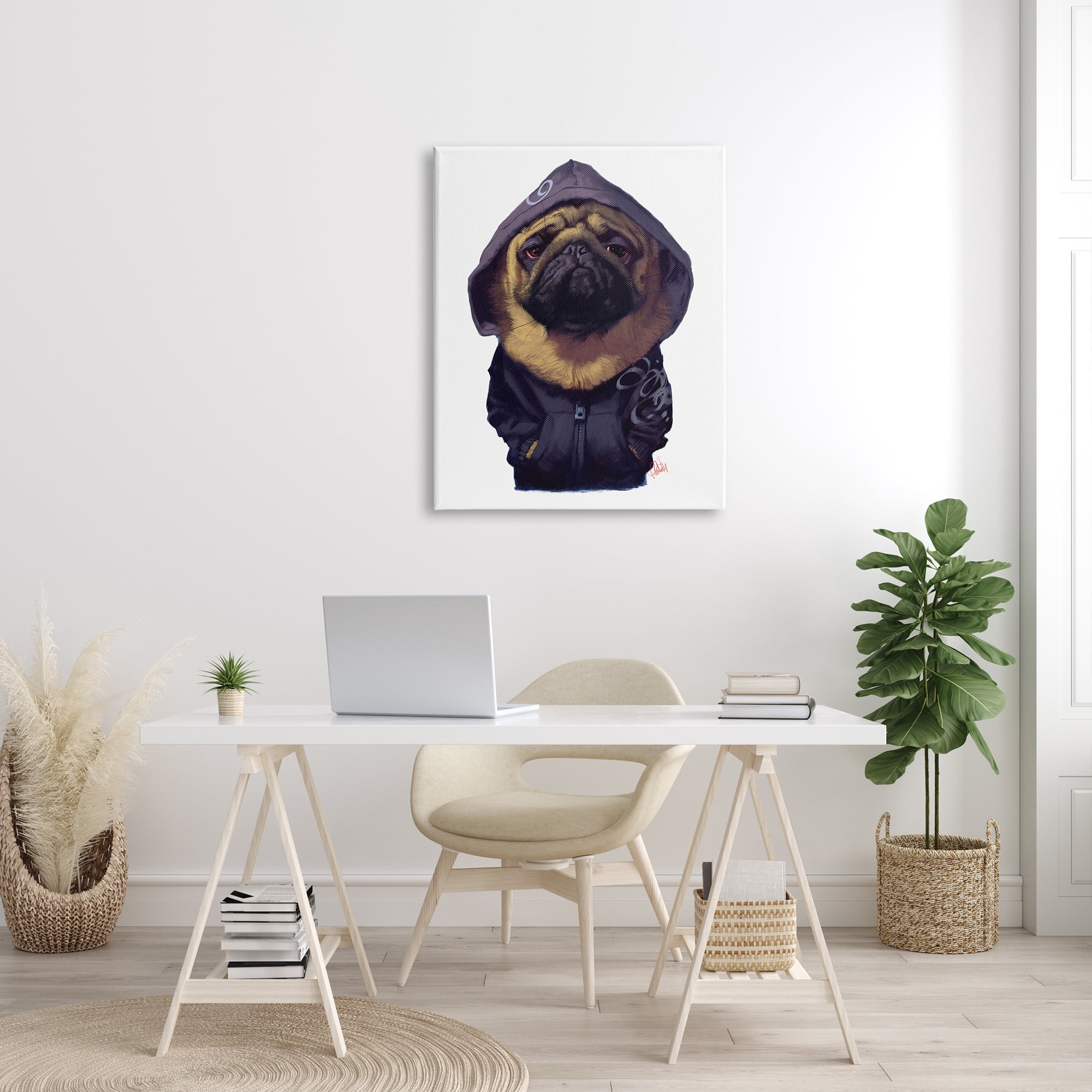 Stupell Industries Pug in Street Wear Urban Fashion Moody Dog Animals & Insects Painting Gallery Wrapped Canvas Print Wall Art, 30 x 40