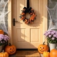 thumbnail image 5 of Mini Halloween Wreath 8.7" Artificial Black Grapevine Wreath with Floral, Boxwood and Velvet Bow Gothic Small Cabinet Canlde Rings Wreaths for Festival Home Table Centerpiece Window Decor, A, 5 of 6