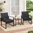 thumbnail image 6 of LOGYAT 3 Piece Wicker Patio Bistro Set, All-Weather Rattan Conversation Set with Glass Top Coffee Table, Perfect for Balcony, Porch, Poolside, Black Frame with Black Cushion, 6 of 8