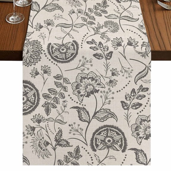 Grey Paisley Table Runner 70 Inches Long, Boho Flower Botanical Leaf Branch Cotton Linen Table Runners Dresser Scarves, Decorative Fabric Tabletop Scarf Furniture Cover for Home Dinner Party 13"x70"