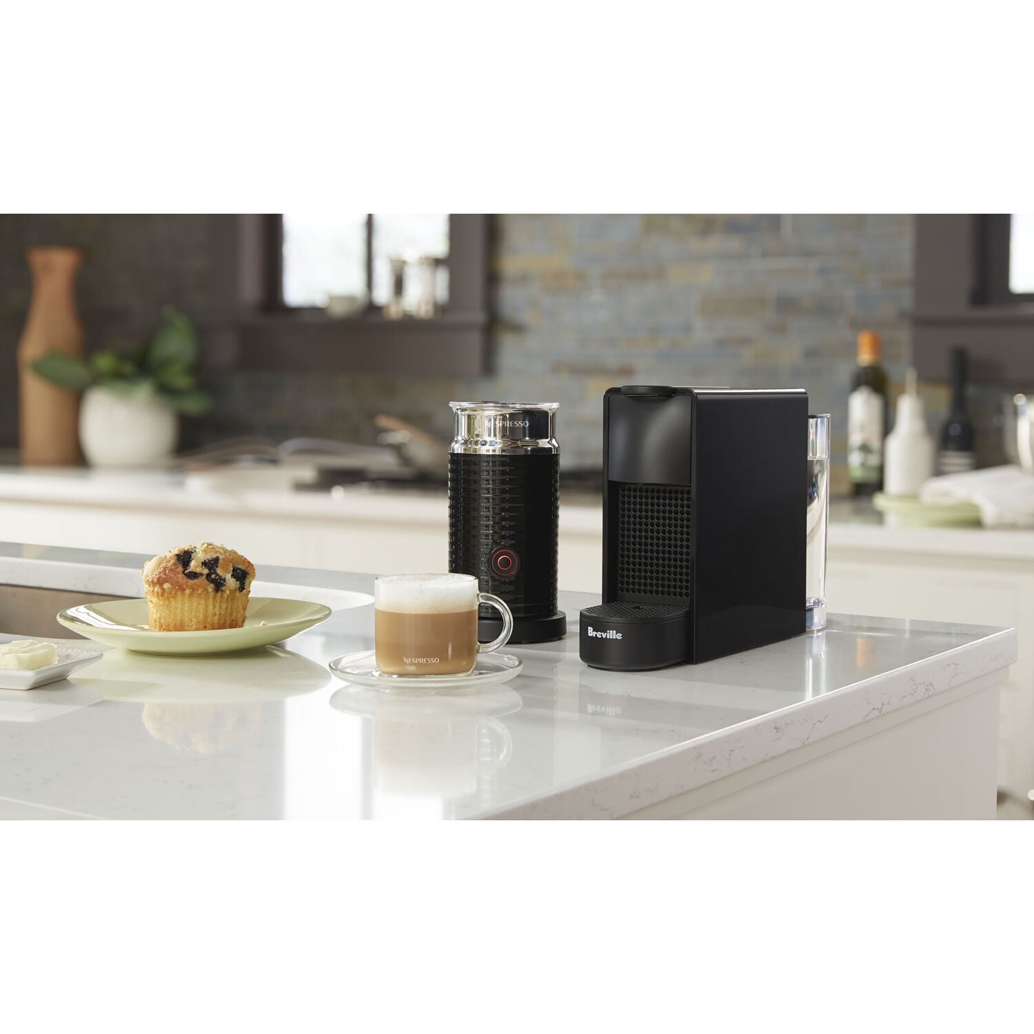 Breville Nespresso Essenza Mini Single-Serve Machine in Piano Black and  Aeroccino Milk Frothier in Black