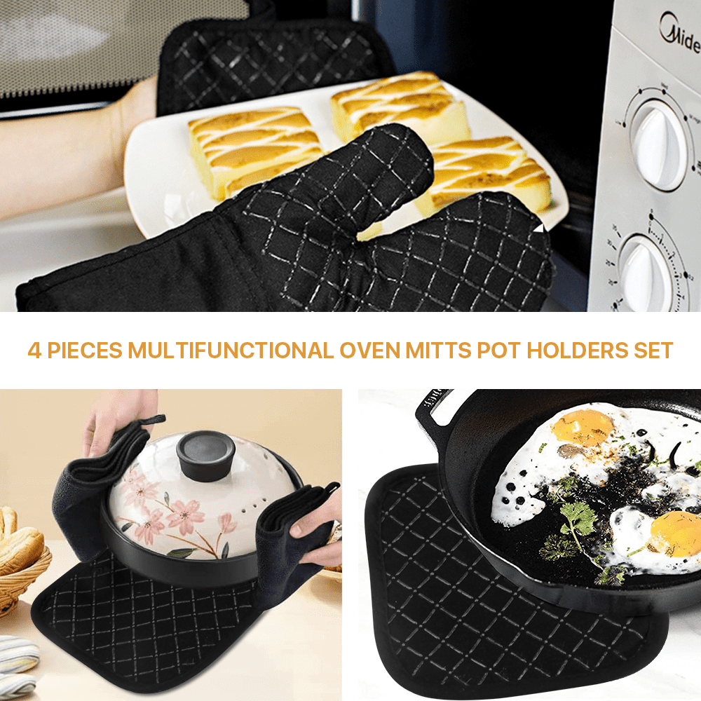 Mduoduo 4-Piece Set Silicone Oven Mitts Heat Resistance and Potholders for  Cooking, Baking and Grilling,Beige