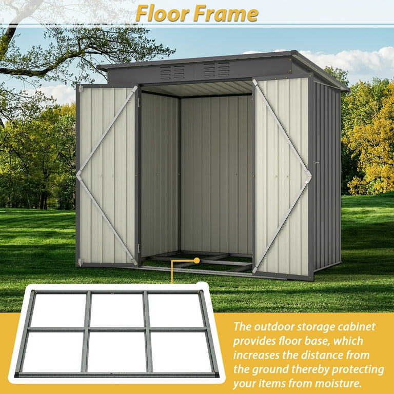 6' x 4' Outdoor Storage Shed with Metal Base, Metal Tools Storage Shed, Galvanized Steel Garden Shed with Lockable Doors for Backyard, Patio, Lawn, 6' x 4' Outdoor Storage Shed with Metal Base, Metal Tools Storage Shed, Galvanized Steel Garden Shed with Lockable Doors for Backyard, Patio, Lawn,