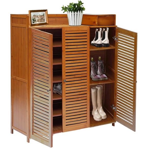 DouSeiAi 7-Tier Bamboo Shoe Storage Cabinet, 32-40 Pairs Shoe Storage with Doors, Large Shoe Storage Cabinet Shelf Stand for Entryway Hallway Living Room, Brown