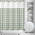 thumbnail image 2 of No Hook Shower Curtain, Sage Green Buffalo Plaid Shower Curtains for Bathroom with See Through Top Window, Farmhouse Green White Checkered Waterproof & Washable Bath Curtain Long 72"x78", 2 of 9