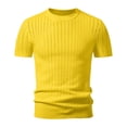 thumbnail image 5 of ZXLBBD Men's T-Shirts Ribbed Short Sleeve Knitted Sweater Solid Color Crew Neck Pullover Top Loose Fit Work Business Summer Outdoor Tshirt,Yellow,M, 5 of 6