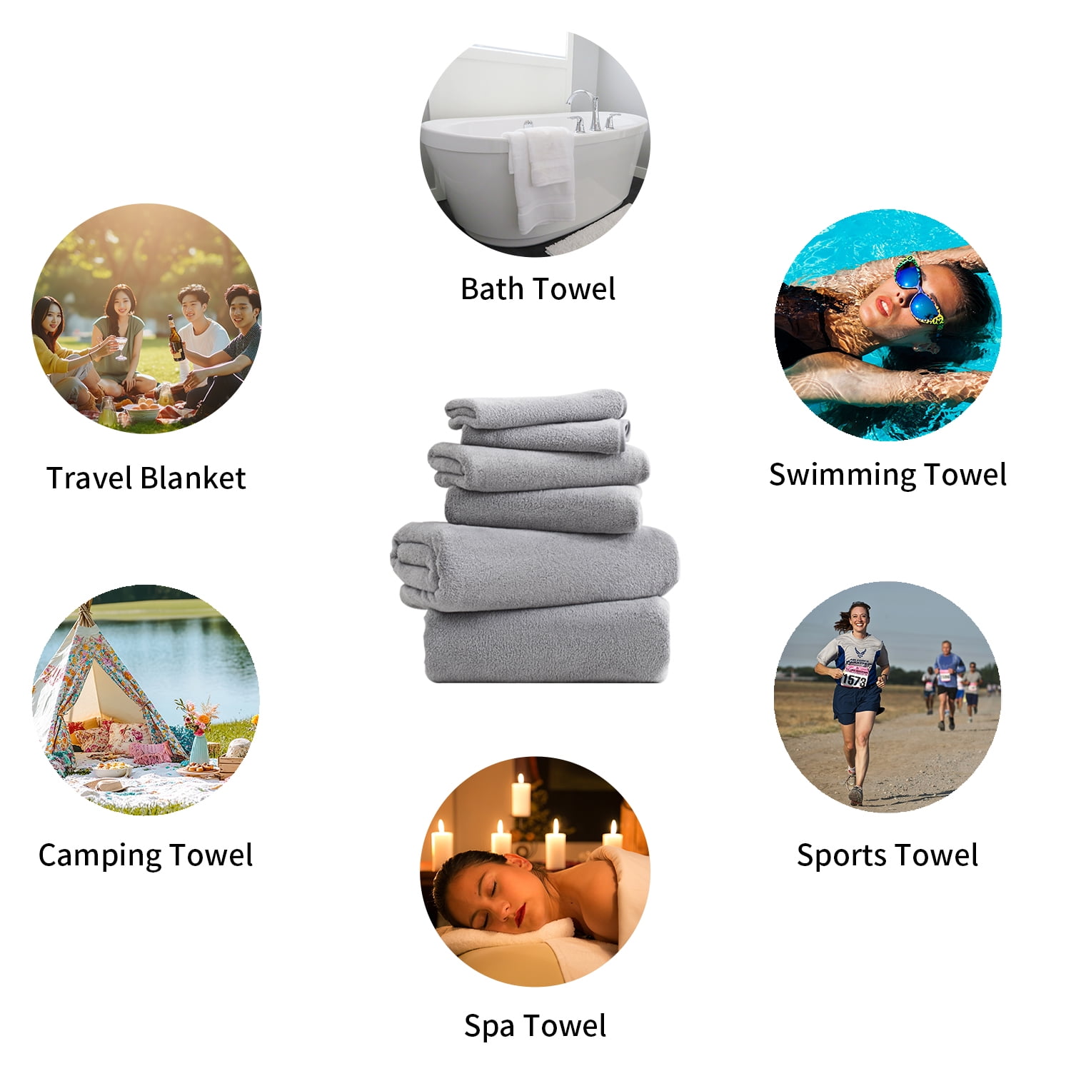 Beartech 6 Pack Bath Towel Set,Microfiber Towel Set,2 Bath Sheet,2 Hand Towel,2 Washcloth,Ultra Soft & Quickly Dry Bathroom Towel Set,Plush Highly Absorbent Shower Towel For Hotel Spa-Dark Gray