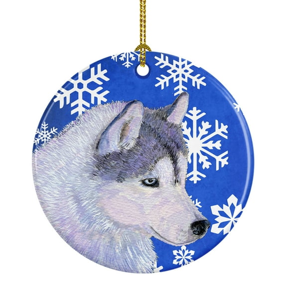 Carolines Treasures SS4602-CO1 Siberian Husky Winter Snowflakes Holiday Ceramic Ornament 3 in multicolor
