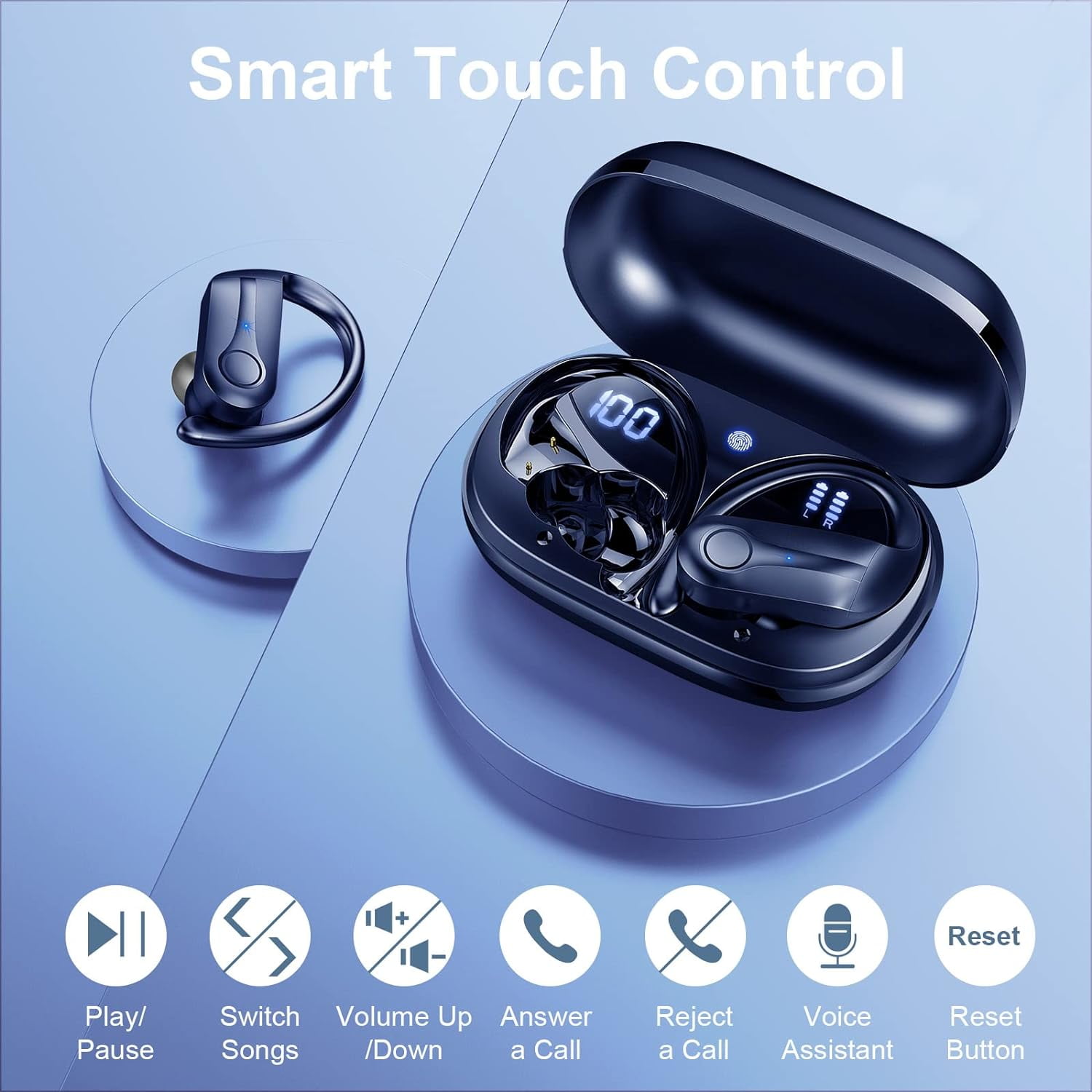 Donerton Wireless Earbuds, Bluetooth 5.3 Headphones Sport Wireless Earphones in Ear Noise Cancelling Earbuds with Mic Deep Bass Sports Earhooks IP7 Waterproof Headset
