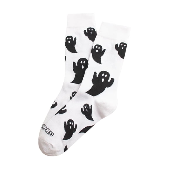 WEIWEN Halloween Socks for Women Men Novelty Ghost Graphic Mid Calf Crew Socks Halloween Gifts for Men Women Unisex Stocking White, One Size