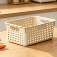 thumbnail image 4 of Plastic Storage Basket Organizer, Fmnung Kitchen Cabinet Storage Bin with Breathable Holes, Stackable Vegetable Fruit Holder for Snacks Sundries, Desktop Home Organization, 9.8 x 3.9 x 6.7 Inch, 4 of 7