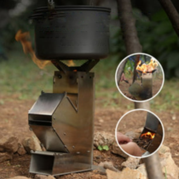 Xihbxyly Estufa Portátil de Leña, Diseño Extraíble de Acero Inoxidable, Eficiente Combustión de Leña, Plegable y Fácil de Transportar, Multifuncional para Camping y Picnics, Ligera (0,97 Kg), Incluye