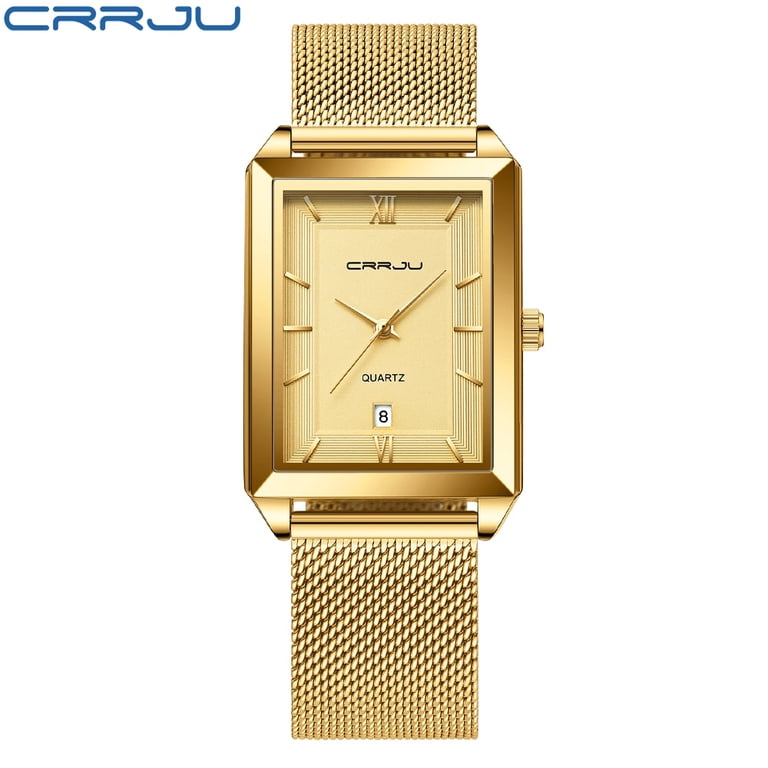 Crrju Watch Men Top Brand Luxury Square Golden Quartz  display picture 3