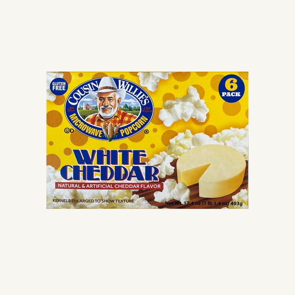 Cousin Willie's Microwave Popcorn White Cheddar Cheese, 2.9 oz Bags, 6 Count